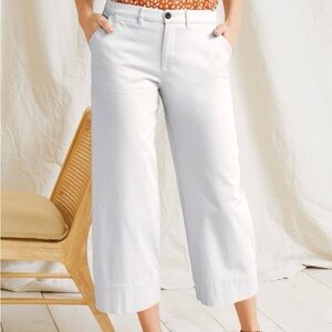 Garnet Hill Cropped Wide-Leg Chinos Pants White Size 8 Organic Cotton Mid Rise